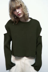 ZARA Combination Cut Out Sweatshirt - Khaki