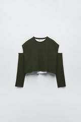 ZARA Combination Cut Out Sweatshirt - Khaki