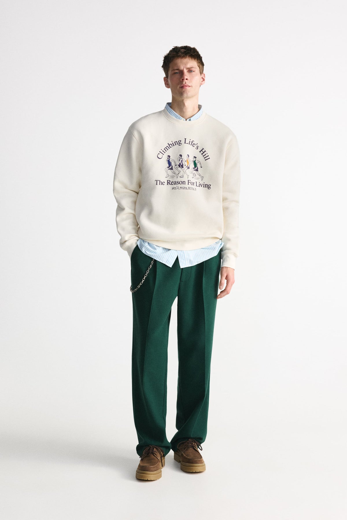 ZARA Contrast Print Sweatshirt - Oyster White