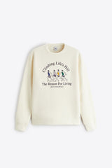 ZARA Contrast Print Sweatshirt - Oyster White