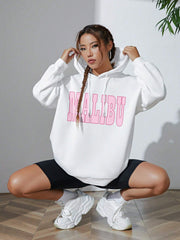 SHEIN Letter Graphic Kangaroo Pocket Drawstring Thermal Hoodie