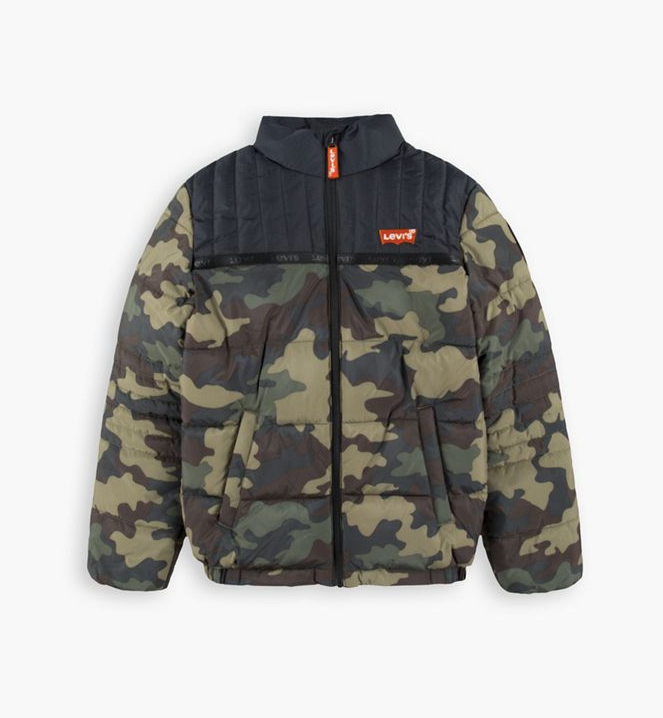 LEVI`S ALL OVER PRINT COLOR BLOCKED PUFFER BIG BOYS JACKET