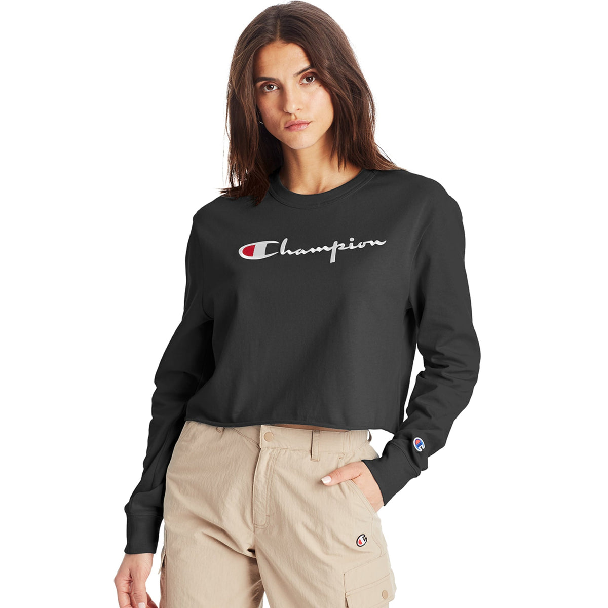 CHAMPION Boyfriend Long Sleeve Cropped T-Shirt