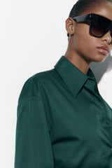 ZARA Asymmetric Poplin Shirt - Duck green