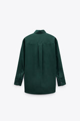 ZARA Asymmetric Poplin Shirt - Duck green