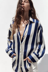 ZARA Satin Effect Oversized Shirt - Multicolored