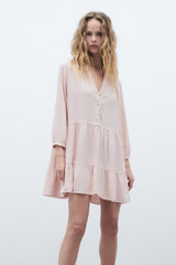 ZARA Short Tiered Dress - Pale pink