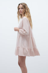 ZARA Short Tiered Dress - Pale pink