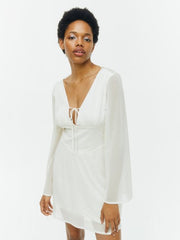 H&M V-neck Mesh Dress - White - Ladies