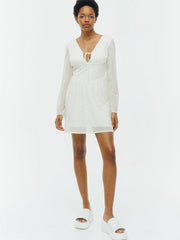 H&M V-neck Mesh Dress - White - Ladies