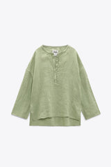 ZARA Slit Linen Blouse - Light Khaki