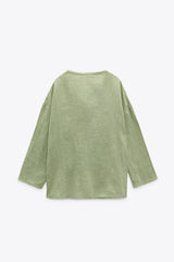 ZARA Slit Linen Blouse - Light Khaki