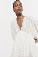 ZARA SHORT EMBROIDERED DRESS - Oyster White