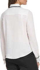 TOMMY HILFIGER Woven Point Collar Contrasting Trim Blouse