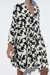 ZARA PRINTED SHORT DRESS - Black / White