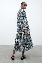 ZARA LONG PRINT DRESS - Black / White