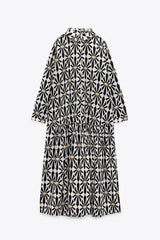 ZARA LONG PRINT DRESS - Black / White