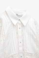 ZARA Embroidered Cotton Shirt - Oyster White