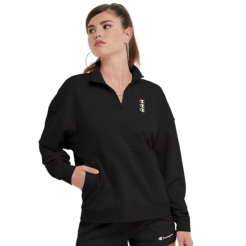 CHAMPION Campus French Terry Quarter Zip Sweatshirt, Triple C Logo