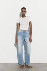 ZARA High Rise Trf Barrel Jeans - White