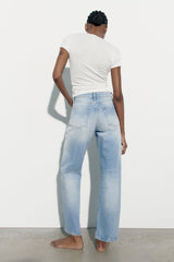 ZARA High Rise Trf Barrel Jeans - White