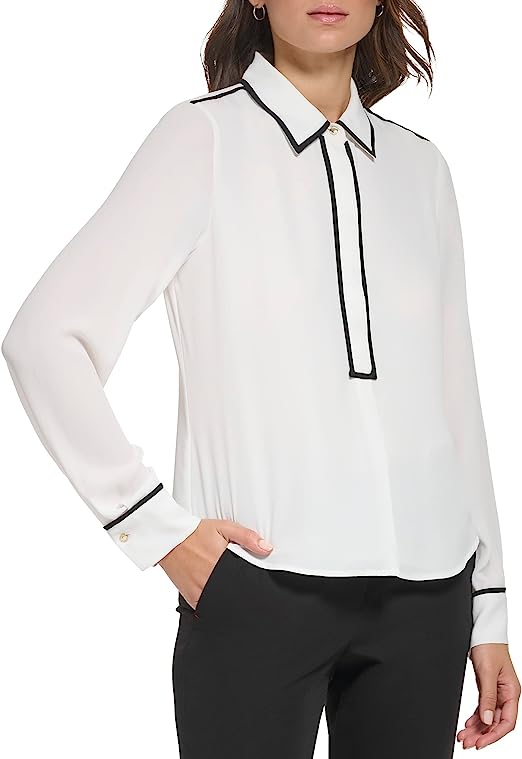 TOMMY HILFIGER Woven Point Collar Contrasting Trim Blouse