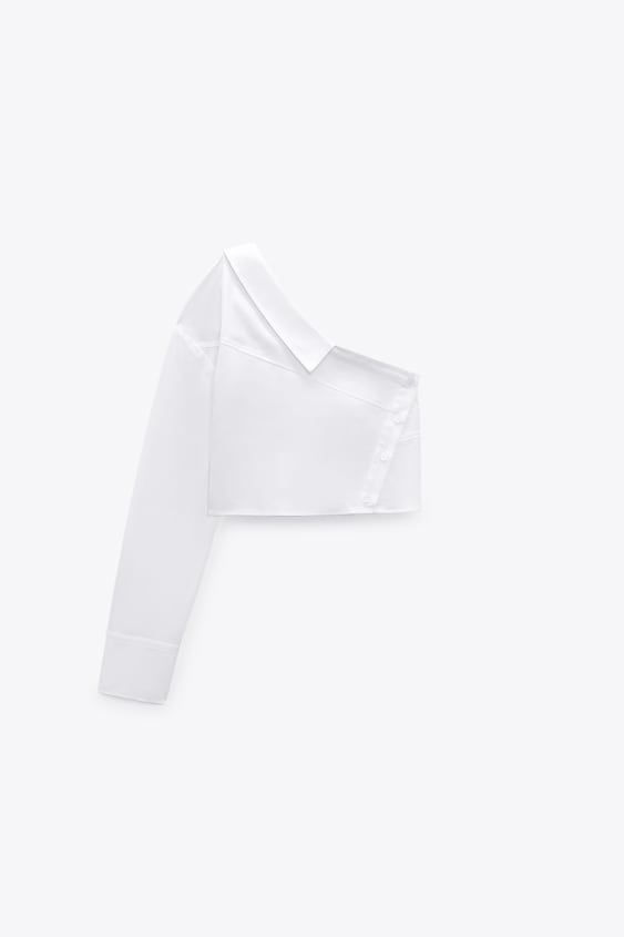 ZARA Asymmetric Gabardine Top - White