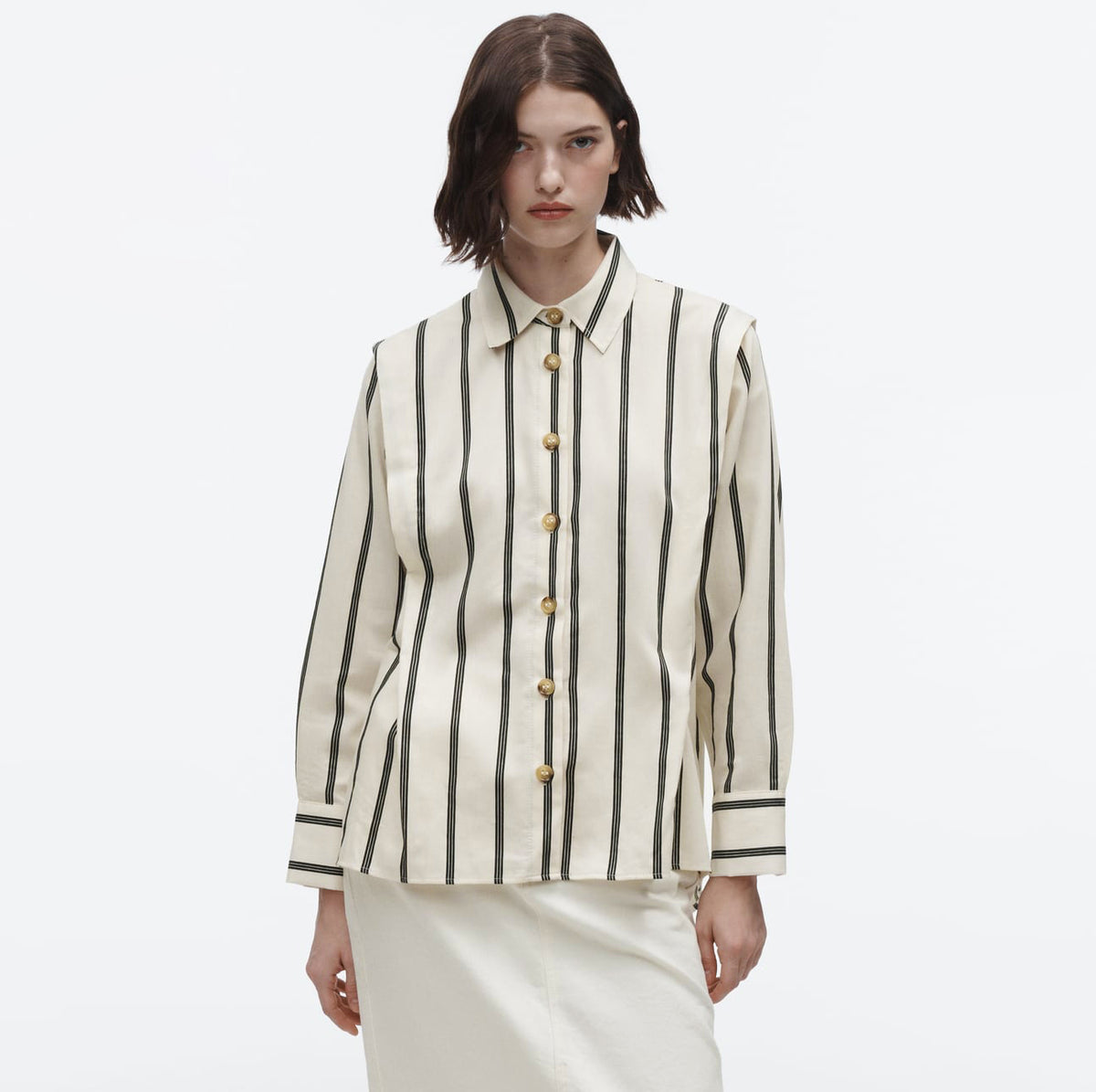 ZARA Striped Rustic Shirt - Ecru / Black