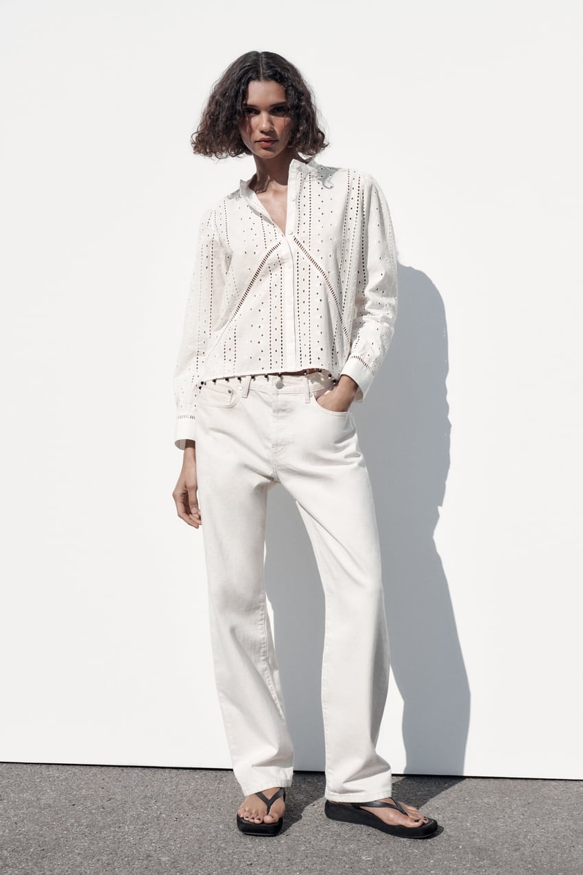 ZARA BEADED COTTON BLOUSE - Oyster White