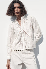 ZARA BEADED COTTON BLOUSE - Oyster White