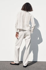 ZARA BEADED COTTON BLOUSE - Oyster White