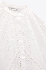 ZARA BEADED COTTON BLOUSE - Oyster White