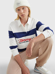 TOMMY HILFIGER Stripe Long Sleeve Cropped Rugby Polo