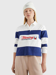 TOMMY HILFIGER Stripe Long Sleeve Cropped Rugby Polo