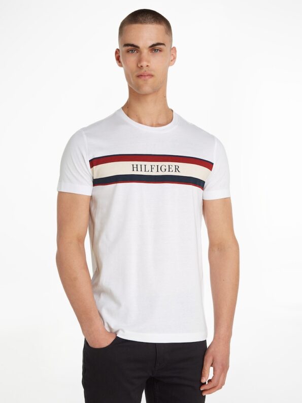 TOMMY HILFIGER Stripe Logo Slim Fit T-Shirt | WHITE