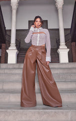 PRETTY LITTLE THING Faux Leather Tailored Extreme Wide Leg Pants