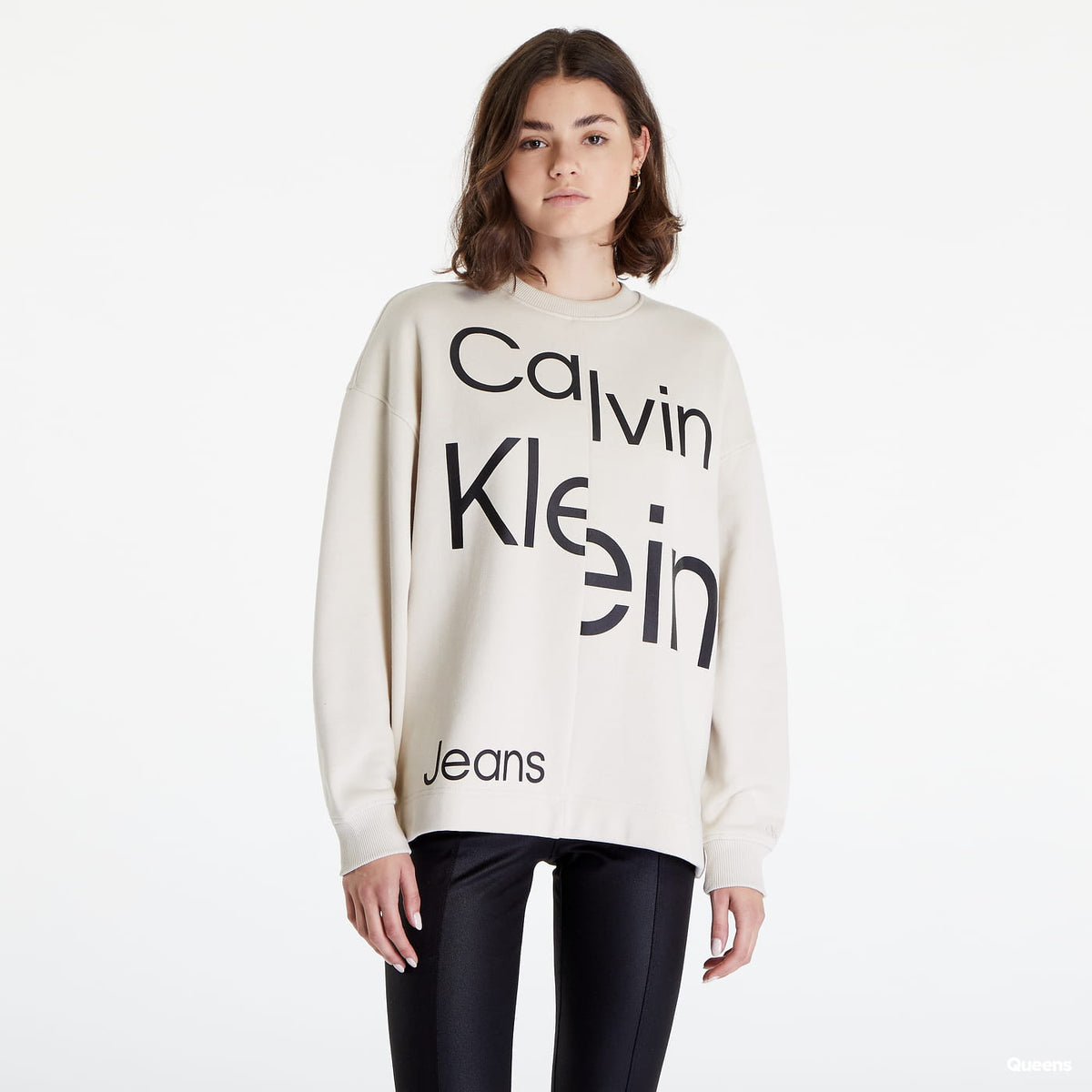 CALVIN KLEIN Oversized Recycled Logo Sweatshirt Oatmeal