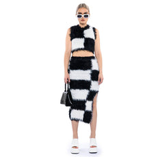 AKIRA Checkmate Sir Fuzzy Midi Skirt & Top Set