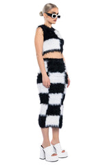 AKIRA Checkmate Sir Fuzzy Midi Skirt & Top Set