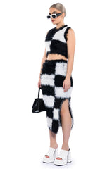 AKIRA Checkmate Sir Fuzzy Midi Skirt & Top Set