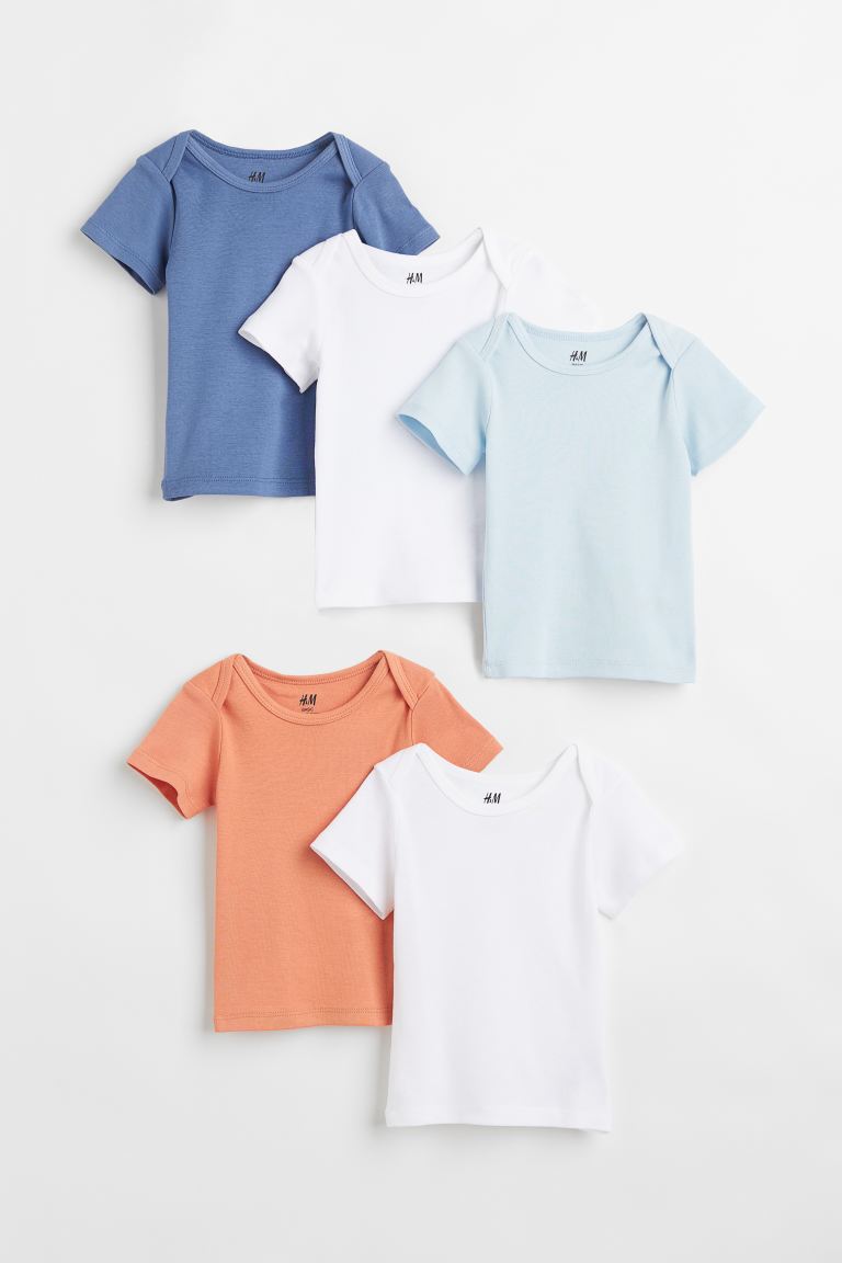 H&M 5-pack Cotton T-shirts - Blue/orange/white - Kids