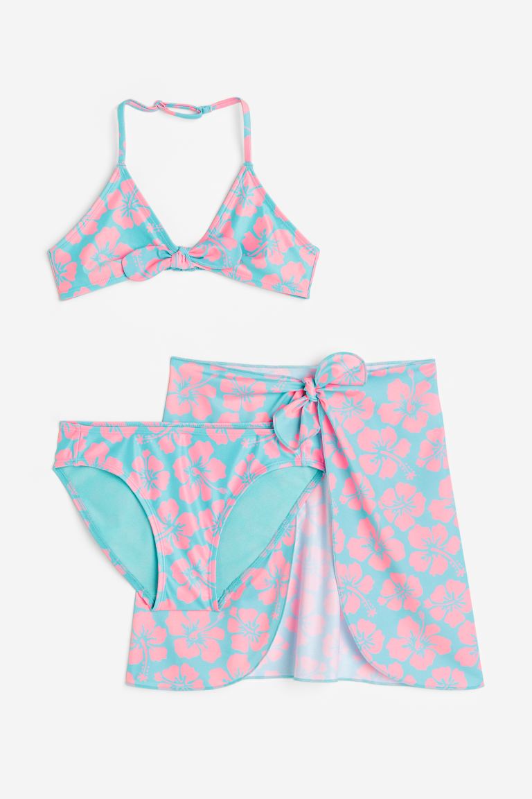 H&M 3-piece Bikini and Skirt Set - Turquoise/floral