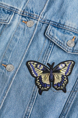 H&M Appliquéd Denim Jacket - Light denim blue/butterflies