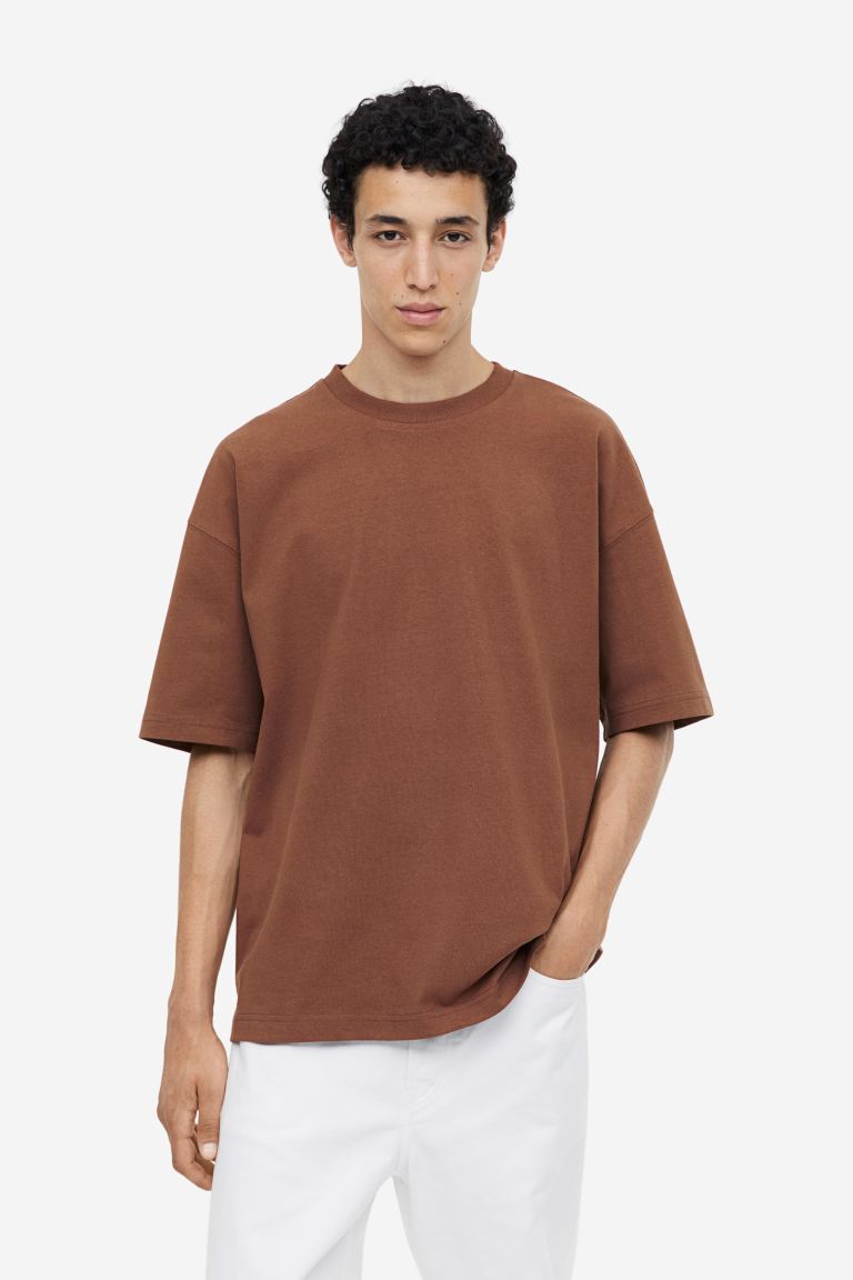 H&M Oversized Fit Cotton T-shirt - Brown