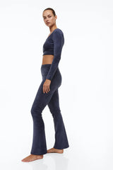 H&M Flared Velour Crop Top And Pants - Dark blue - Ladies