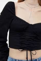 H&M Lacing-detail Poplin Blouse - Black