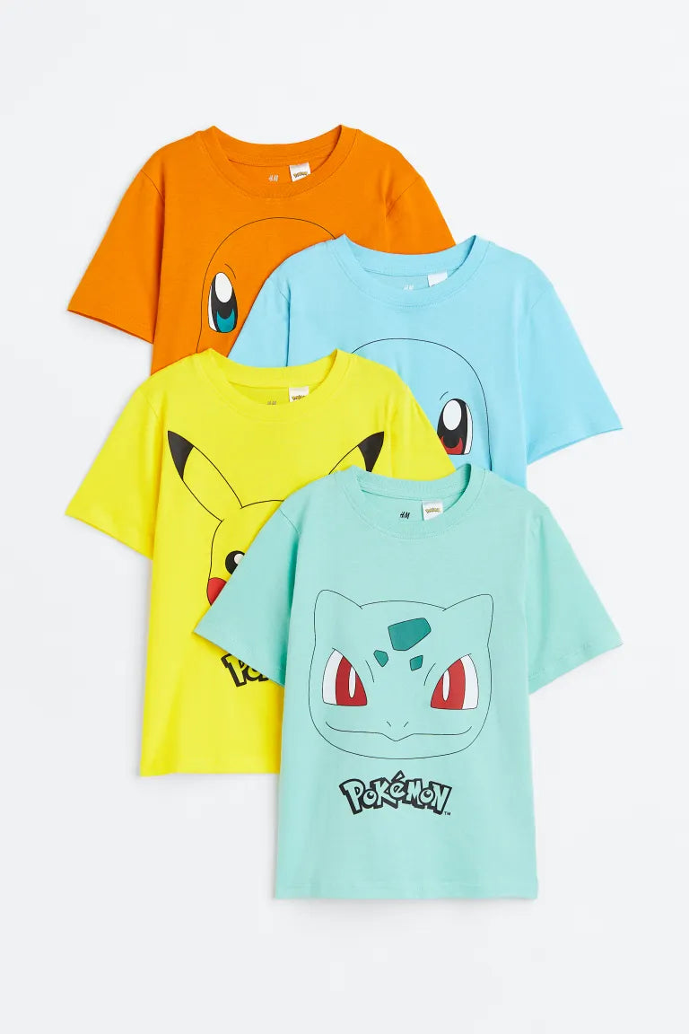 H&M 4-pack Printed T-shirts - Yellow/Pokémon - Kids