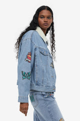 H&M Appliquéd Denim Jacket - Light denim blue/butterflies