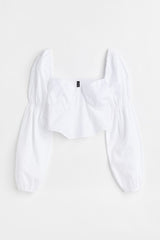 H&M Puff-sleeved Crop Blouse - White