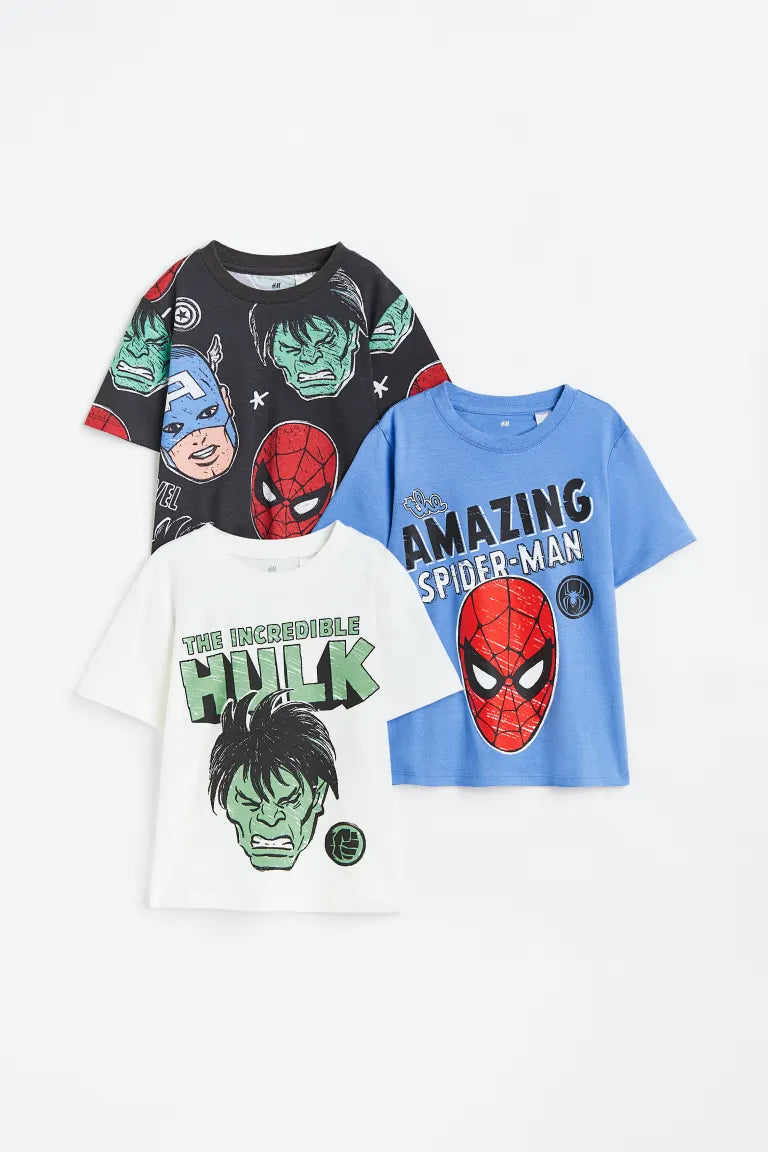 H&M 3-pack Printed T-shirts - Blue/Marvel Comics - Kids